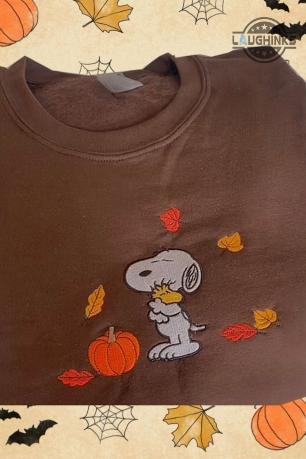 snoopy sweatshirt embroidered snoopy fall crewneck tshirt embroidered snoopy hoodie snoopy halloween t shirts snoopy september snoopy hug woodstock fall leaves laughinks.com 1