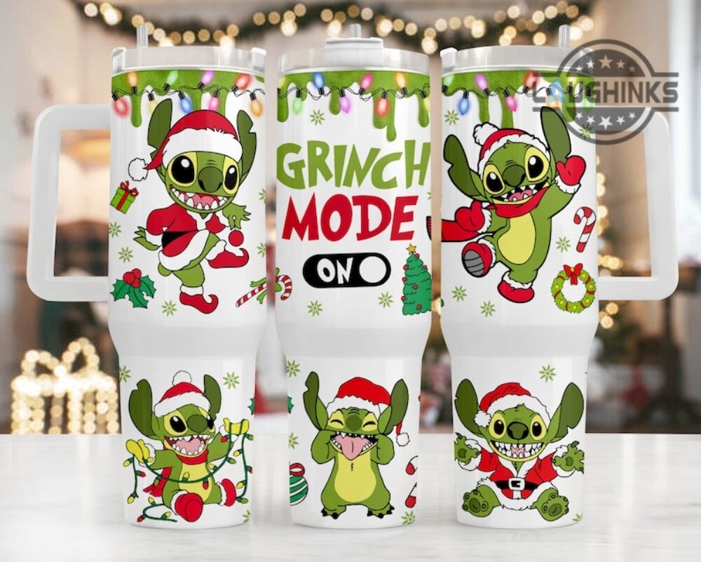 stitch stanley cup 40oz christmas disney lilo and stitch stainless steel tumbler cartoon grinch mode on 40 oz travel cup with handle xmas gift for family laughinks 1