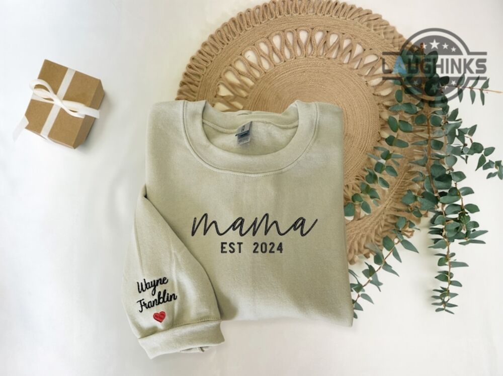 mama sweatshirt with names on sleeve custom embroidered mama tshirt hoodie sweater minimalist mom grandma est personalized shirts mothers day gift laughinks 1