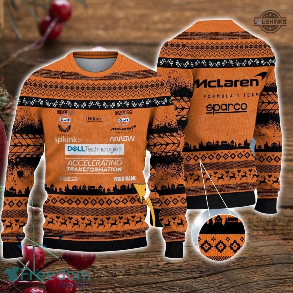 mclaren christmas jumper 3d all over printed custom name mclaren f1 team ugly xmas artificial wool sweater formula one sweatshirts laughinks 1