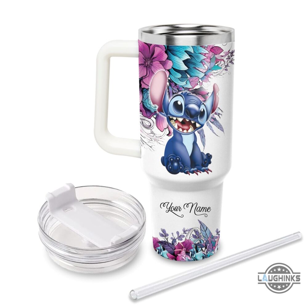 stich cup 40 oz personalized lilo and stitch disney stanley cup custom name just a girl who loves stitch flower pattern 40oz tumbler with handle and straw lid laughinks 1