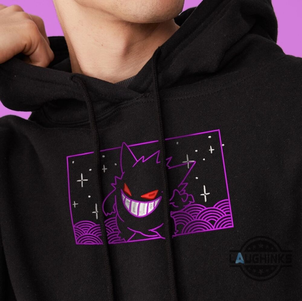 Gengar Hoodie Shirt Sweatshirt Gengar Dynamic Purple Embroidered