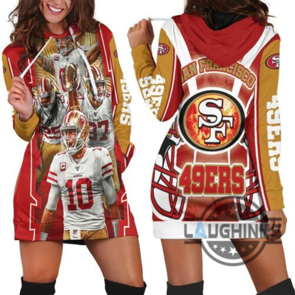 2021 super bowl san francisco 49ers nfc division champions hoodie dress sweater dress sweatshirt dress sf 49ers football hooded dress nfl gift for fans laughinks 1
